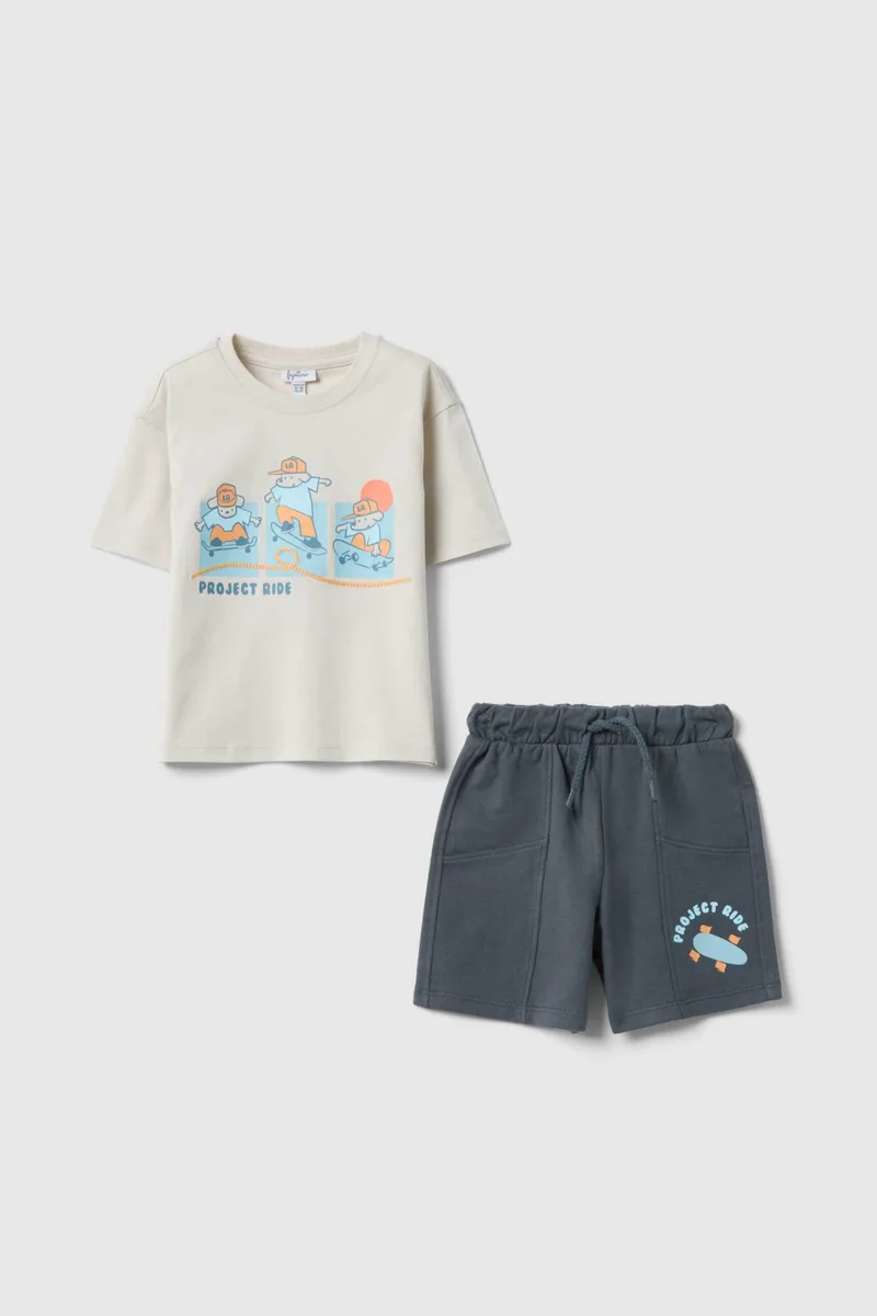 OVS βρεφικό σετ Τ-shirt και βερμούδα Regular Fit (2 τεμάχια) - 002574503 Γκρι