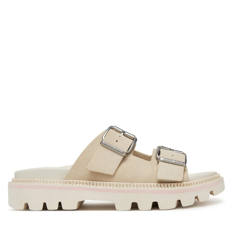 Παντόφλες Tommy Jeans Double Strap Sandal Suede EN0EN02797 Εκρού