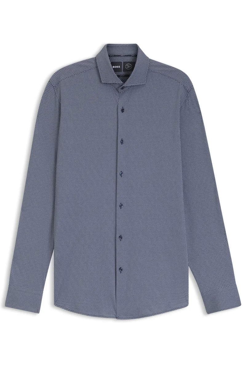 BOSS PERFORMANCE ΠΟΥΚΑΜΙΣΟ ΜΙΚΡΟΣΧΕΔΙΟ SLIM FIT P-HANK-SPREAD-C1-222 ΜΠΛΕ
