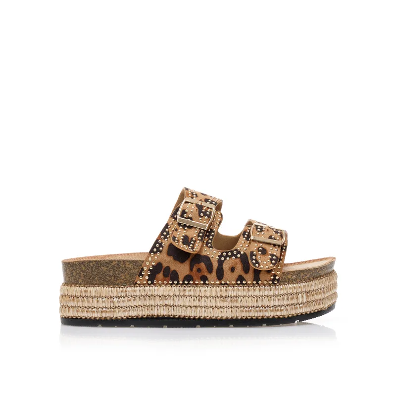Flatforms animal print σουέτ με χρυσά τρουκς ΛΕΟΠΑΡ