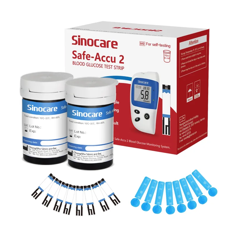 Sinocare Safe Accu 2 Blood Sugar Monitor with Advanced Technology, 200 Memory to Know Value Changes | No Meter+Only 50pcs×(strips+lancets) | mmol/l