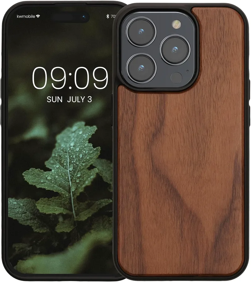 KWmobile Σκληρή Ξύλινη Θήκη με TPU Bumper - Apple iPhone 15 Pro - Walnut / Dark Brown (62009.18)