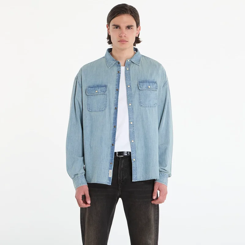 Πουκάμισο AllSaints Gribbs Ls Shirt Faded Indigo L