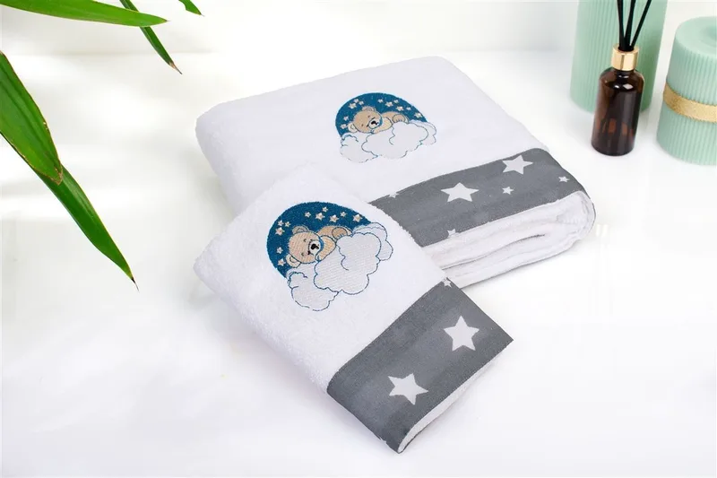 Σετ Βρεφικές Πετσέτες 2 Τεμαχίων Dimcol Cloudy Bear 176 30X50-70X140 White-Grey