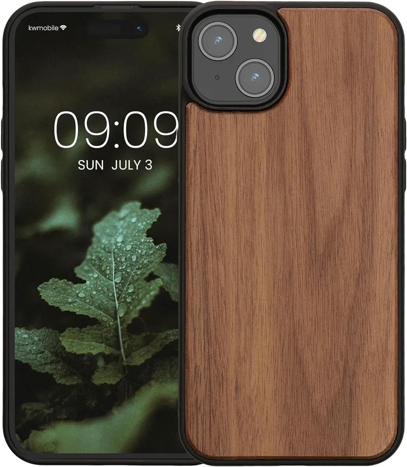 KWmobile Σκληρή Ξύλινη Θήκη με TPU Bumper - Apple iPhone 15 Plus - Walnut / Dark Brown (62008.18)