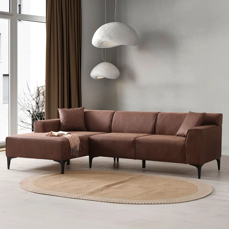 Γωνιακός Καναπές New Petra L Corner - Cognac 560Are5147 (250x69x145)