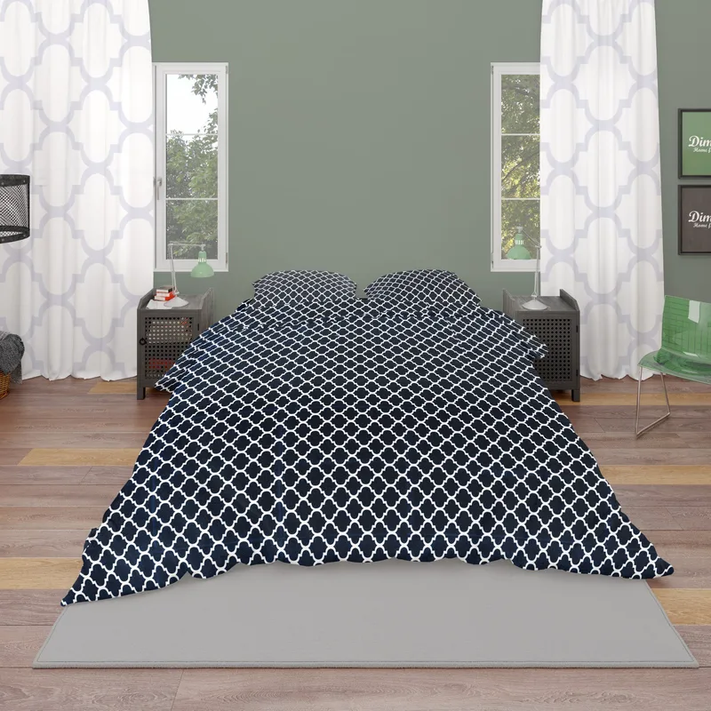 Σετ Σεντόνια Υπέρδιπλα 4 Τεμαχίων Dimcol Windows 175 Dark Blue-White 220x240