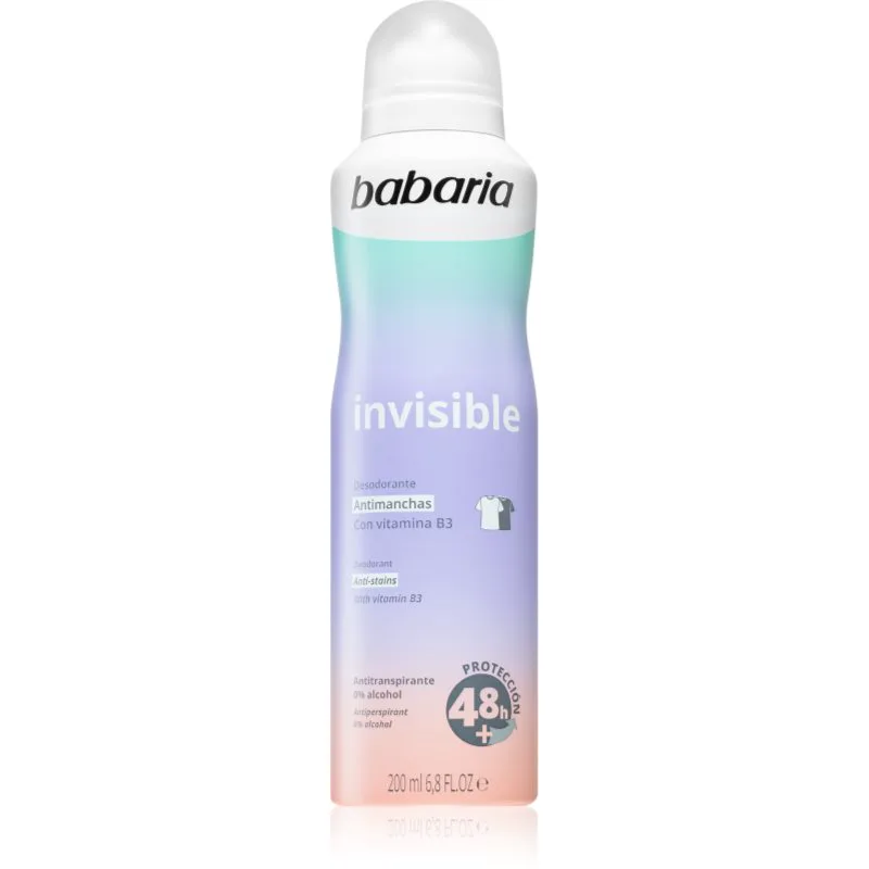 Babaria Deodorant Invisible αντιιδρωτικό σε σπρέι για την αντιμετώπιση των λευκών και κίτρινων κηλίδων 200 ml
