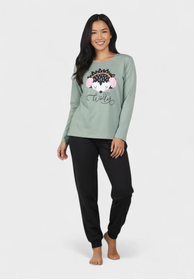 Γυναικεία Βαμβακερή Πιτζάμα Cherry Underwear Winter Hedgehog CHR262604-Πράσινο
