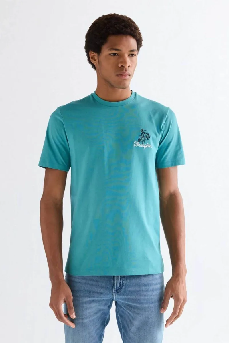 Wrangler® ανδρικό T-shirt με κέντημα Regular Fit - 112377990 Πράσινο Aqua