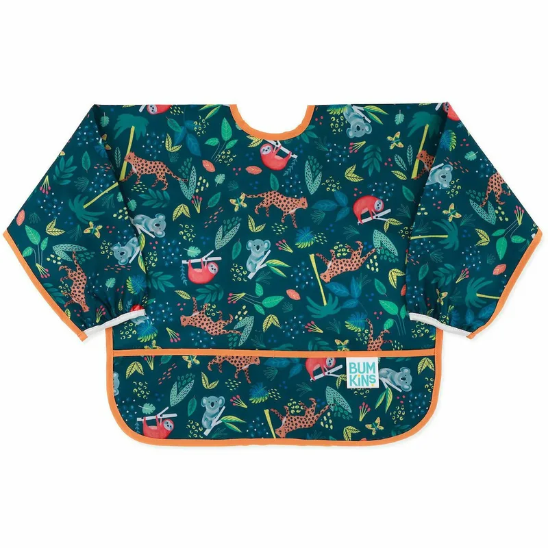 Bumkins Waterproof Sleeved Bib Αδιάβροχη Σαλιάρα με Μακριά Μανίκια & Τσέπη 6-24m 1 Τεμάχιο - Jungle