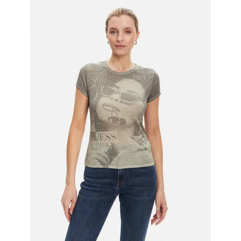 Guess T-Shirt W5YI36 KBYH0 Πράσινο Regular Fit