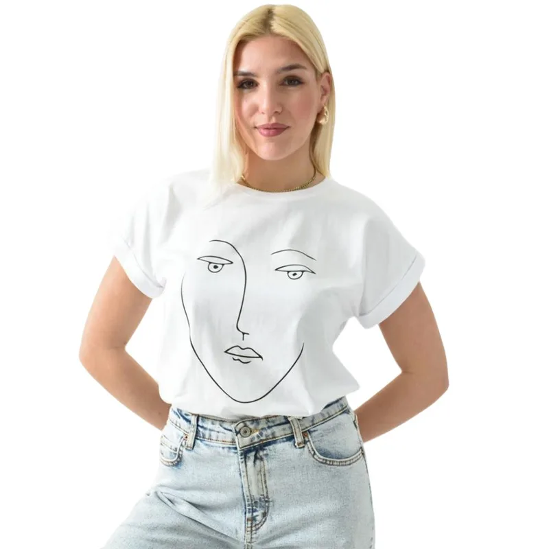 Γυναικείο T-shirt με τύπωμα πρόσωπο Λευκό 10868