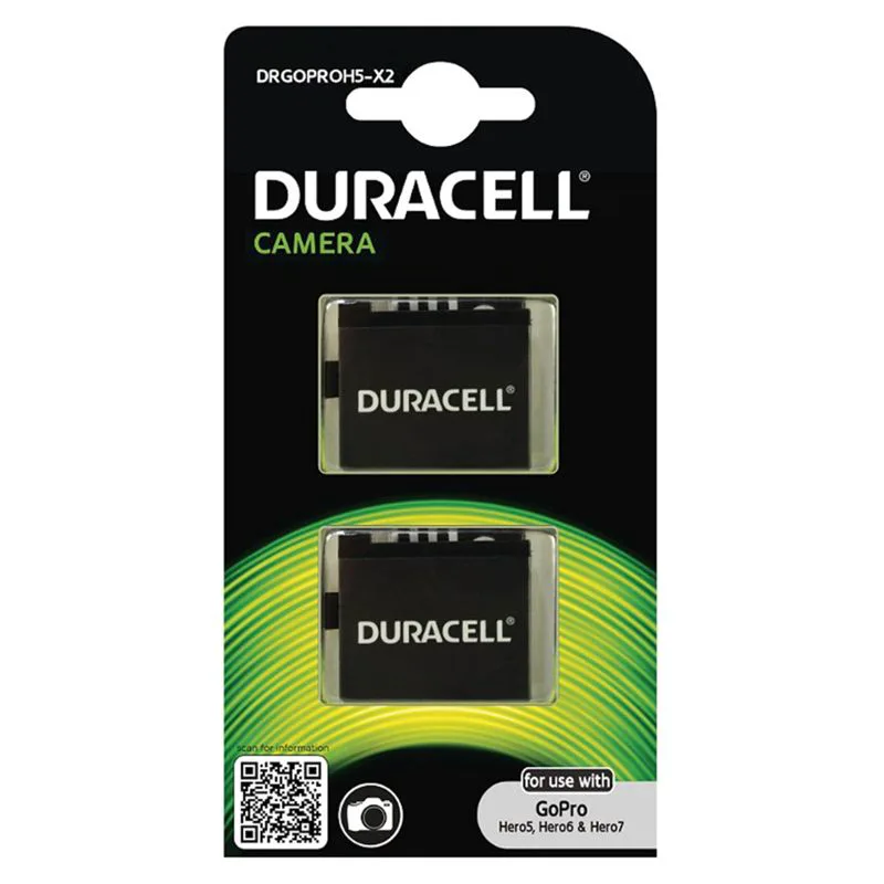 1x2 Duracell Li-Ion Batteries 1250mAh for GoPro Hero 5/Hero 6/Hero 7