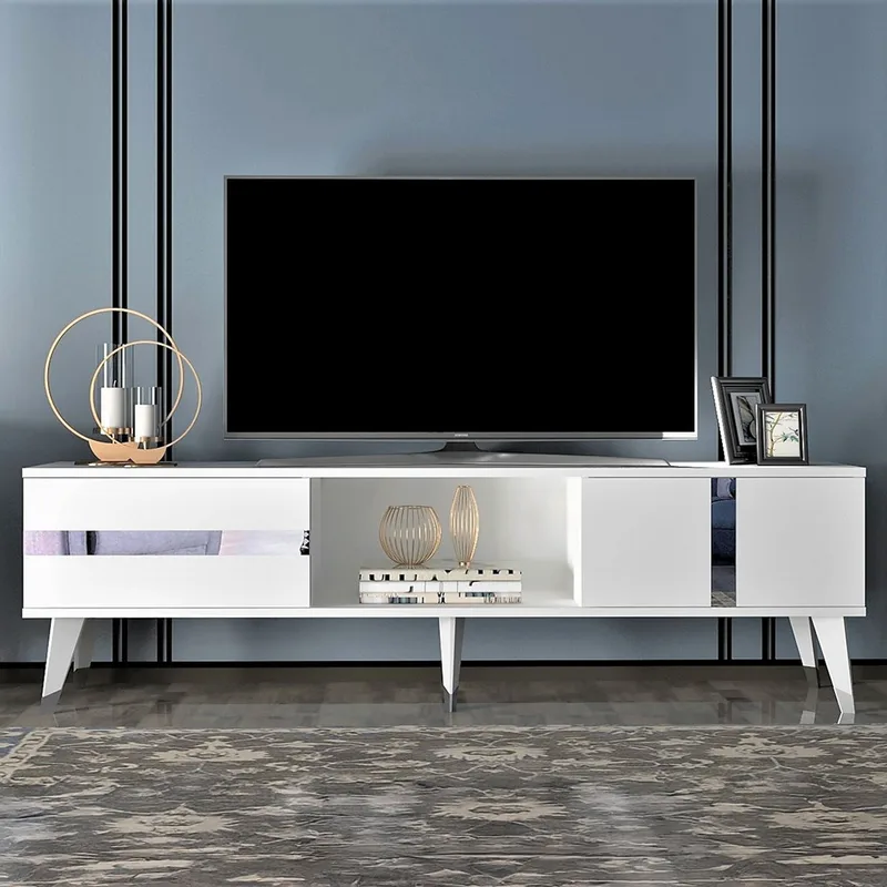 Έπιπλο Τηλεόρασης Vania - White, Silver 475Olv1153 (150x29,6x50 cm)