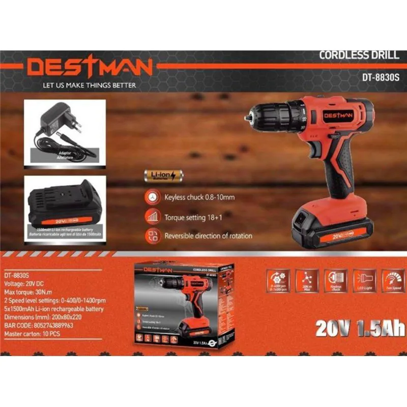 Destman DT-8830S Κρουστικό Δραπανοκατσάβιδο Μπαταρίας 20V 1x1.5Ah