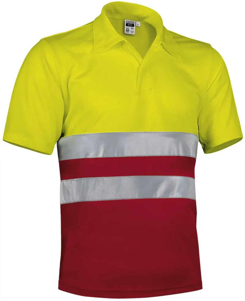 Hi-Vis Κοντομάνικο Polo Shirt BUILD Valento POVABUIAR Fluo Yellow-Lotto Red