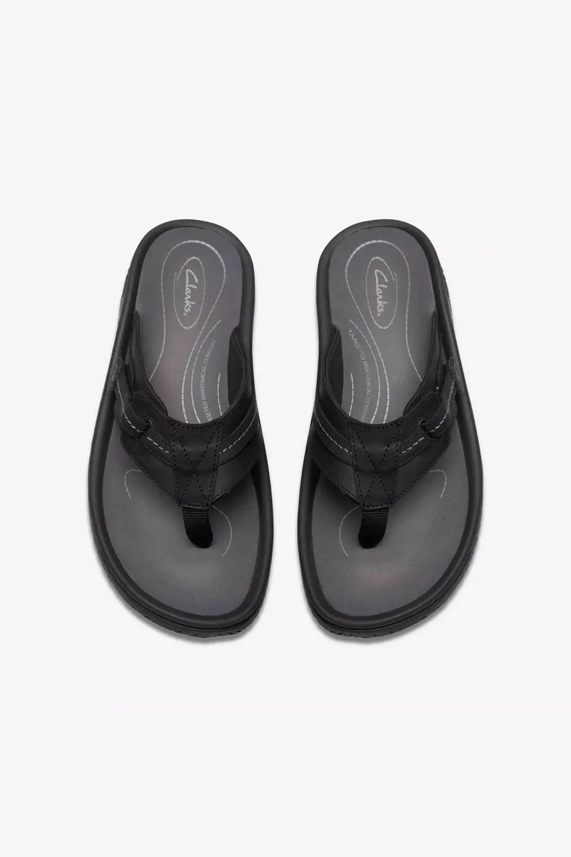 Clarks ανδρικές δερμάτινες σαγιονάρες "Wesley Sun" - 26176988 Μαύρο