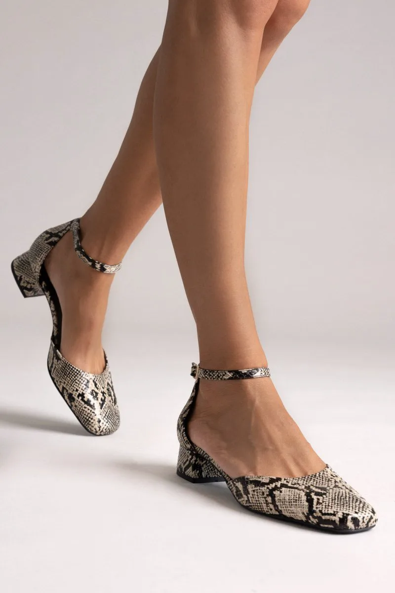 TFP Cutout Ballet Flats - 353 - Ivory Black Snake Print