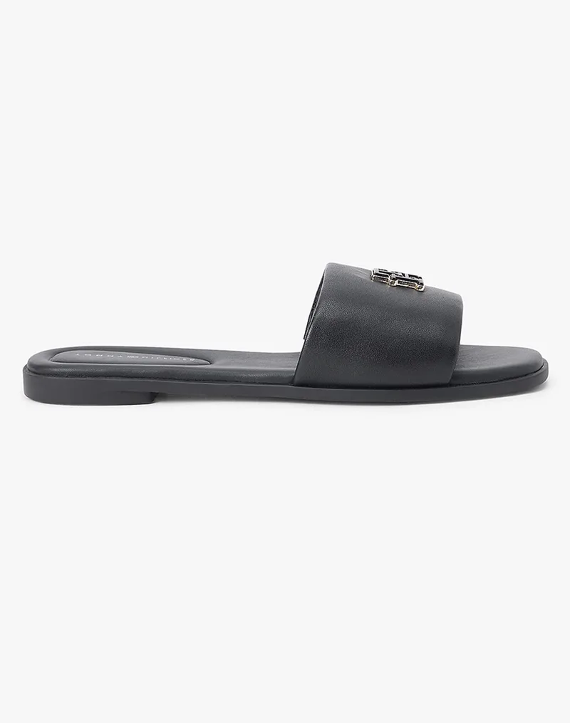 TOMMY HILFIGER TH LOGO HARDWARE LEATHER MULE FW0FW09292-BDS Black