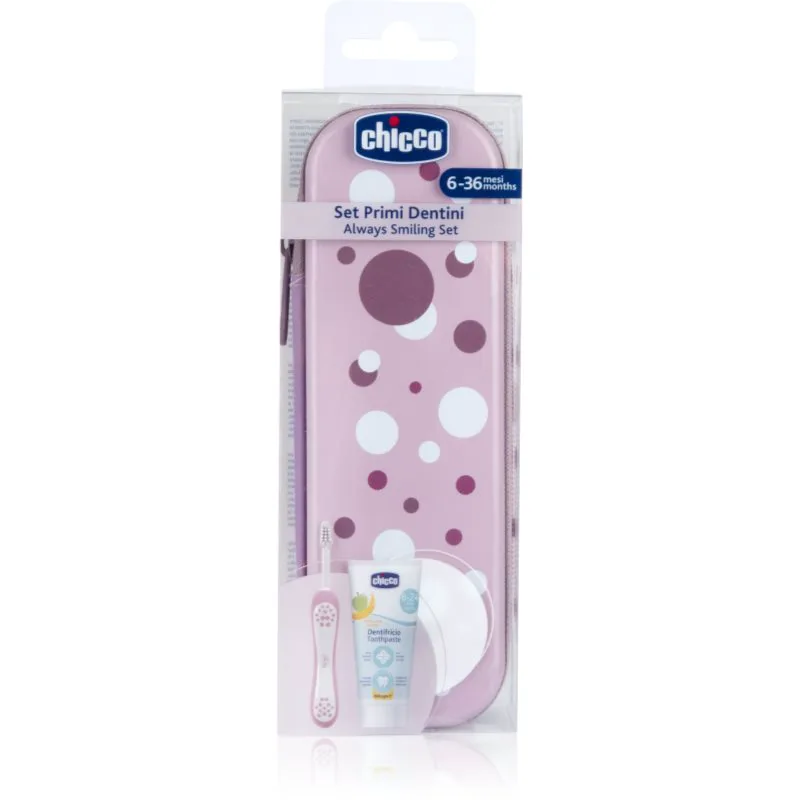 Chicco Always Smiling Set 6m+ Σετ οδοντιατρικής φροντίδας με θήκη Lilac