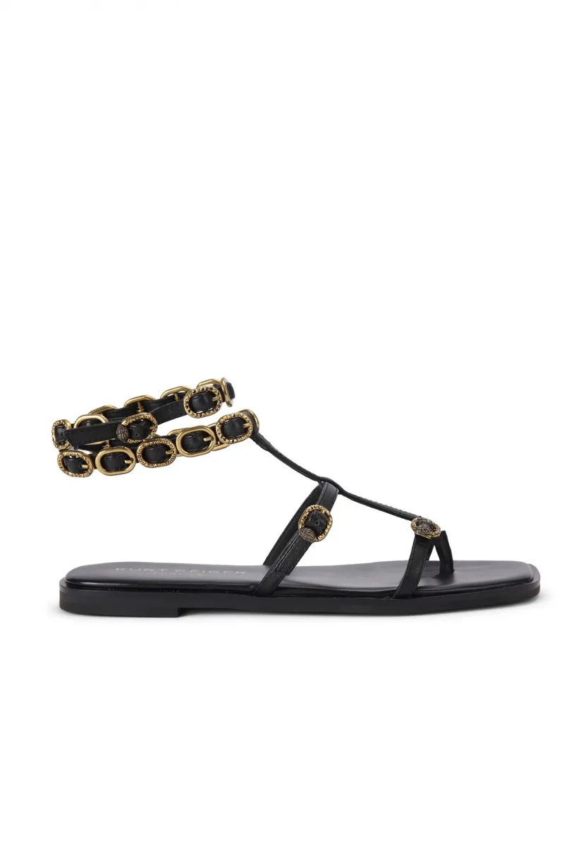 KURT GEIGER ΠΑΠΟΥΤΣΙΑ ΣΑΝΔΑΛΙΑ REGENT FLAT GLADIATOR LOGO ΜΑΥΡΟ