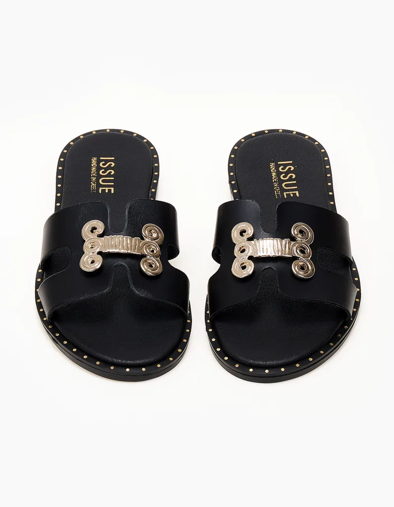 Φλατ σανδάλια handmade in Greece - Μαύρο