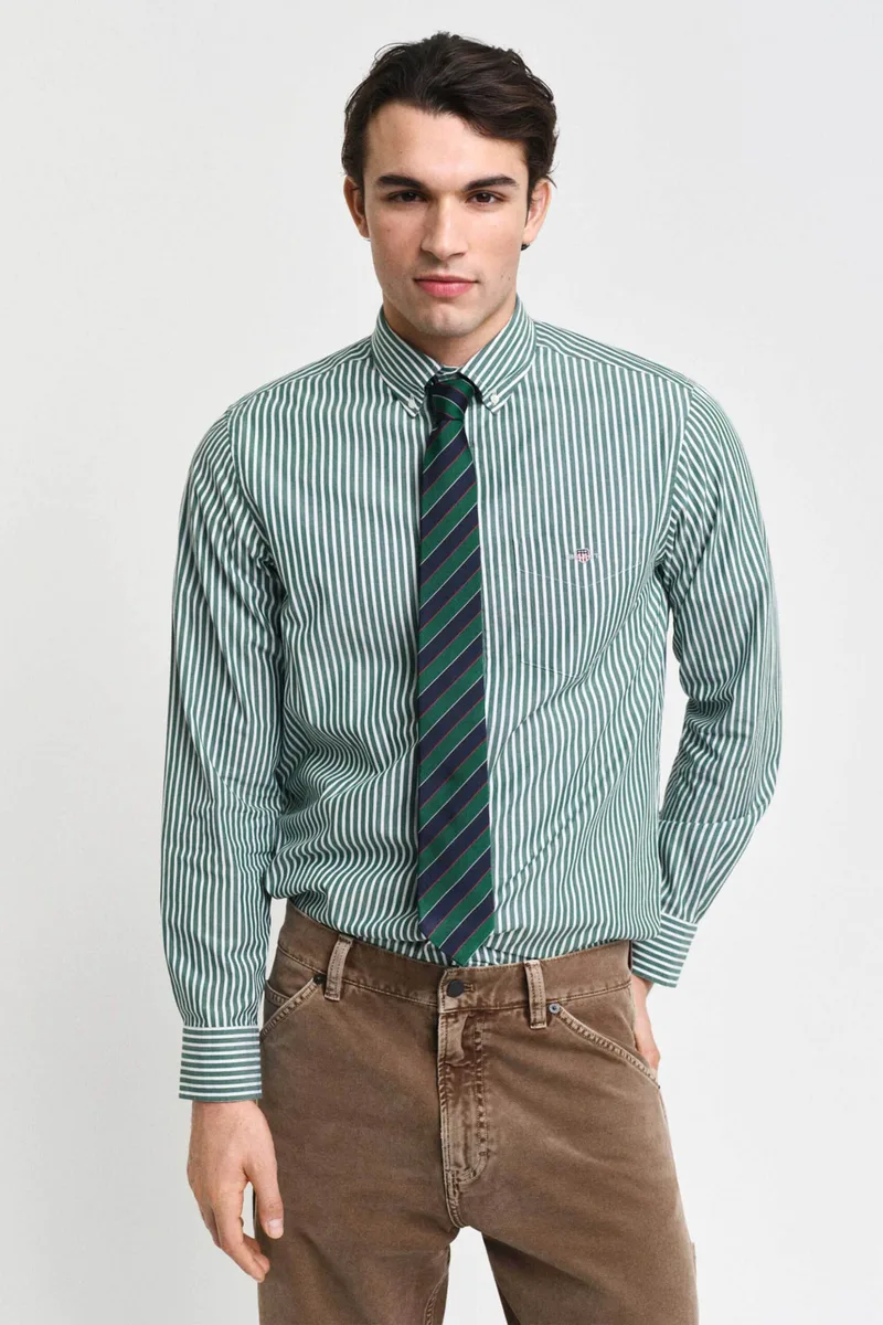 Gant ανδρικό πουκάμισο button down με ριγέ σχέδιο και τσέπη με κεντημένο λογότυπο Regular Fit - 3000130 Πράσινο