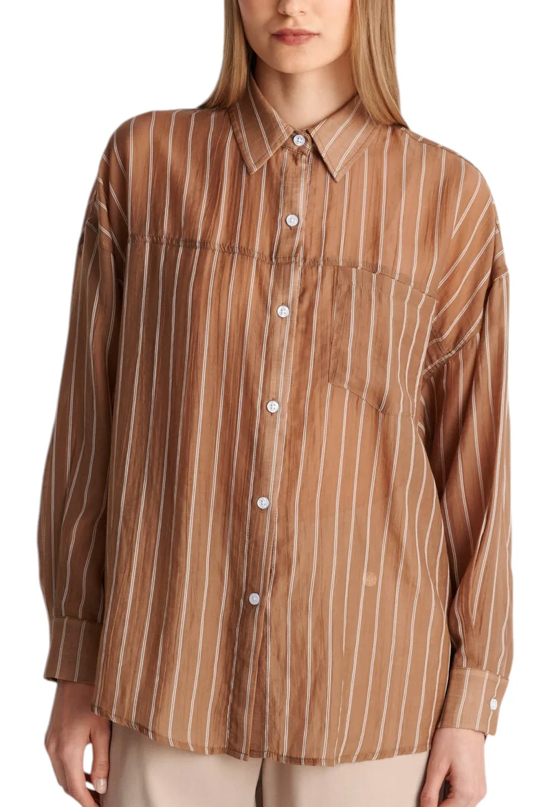 Πουκάμισο Μακρυμάνικο Ale Ριγέ 8922882-LIGHT BROWN Γυναικείο