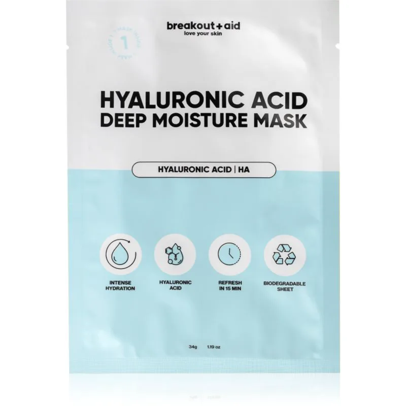 breakout + aid Hyaluronic Acid Deep Moisture Mask υφασμάτινη μάσκα ενυδάτωσης με υαλουρονικό οξύ 34 γρ