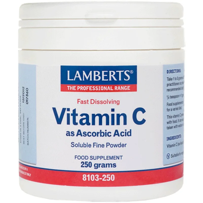 Lamberts Vitamin C as Ascorbic Acid Συμπλήρωμα Διατροφής Βιταμίνης C για Γρηγορότερη Απορρόφηση & Ενίσχυση Ανοσοποιητικού σε Σκόνη 250g
