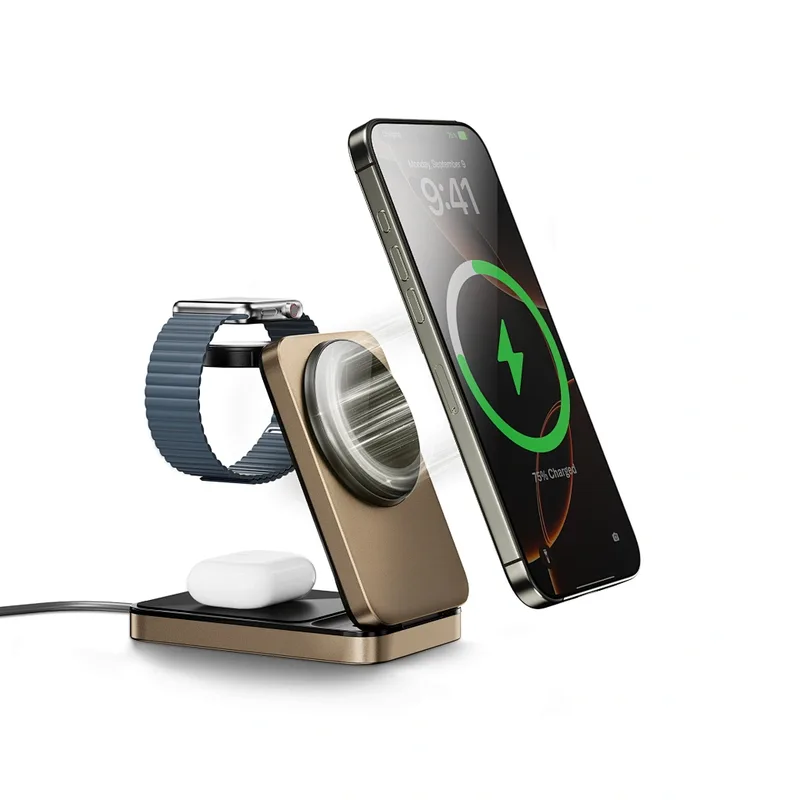 WiWU 3in1 Triple Magnetic Wireless Charger Χρυσό 15W (W038)