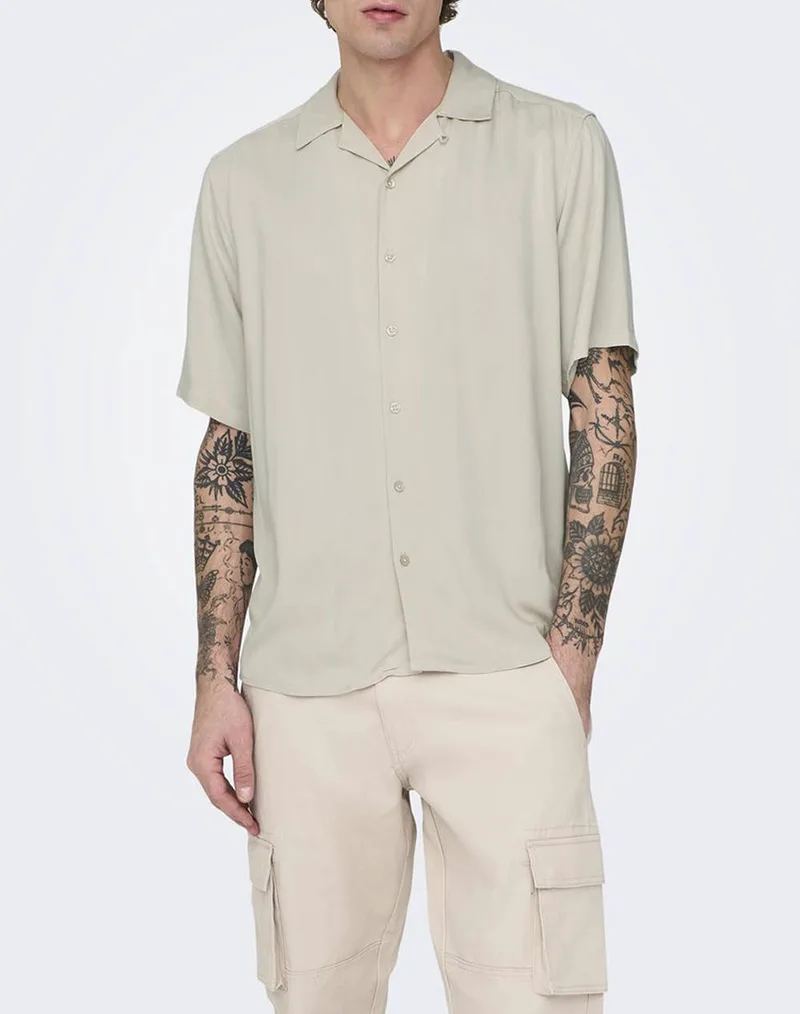 ONLY & SONS ONSDASH LIFE REG RES SS 001 SHIRT NOOS 22024164-Silver Lining Biege