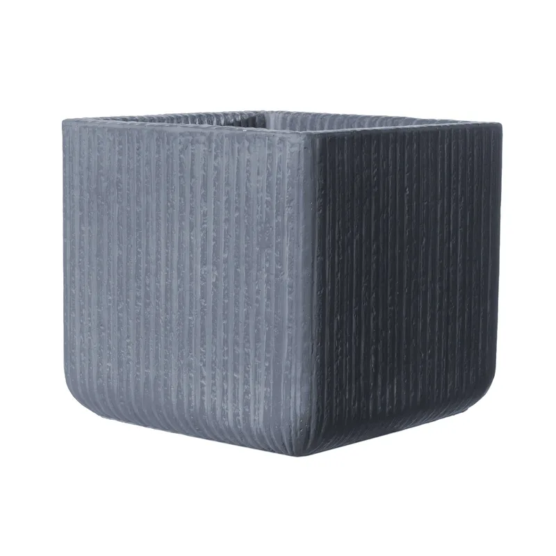 Supergreens Γλάστρα Πήλινη Τετράγωνη "Stripe" Γκρι Σκούρο XL 44x44x38 εκ.