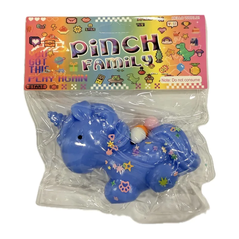 Antistress Taba Squishy Μονόκερος με Strass & Pon Pon Γαλάζιο