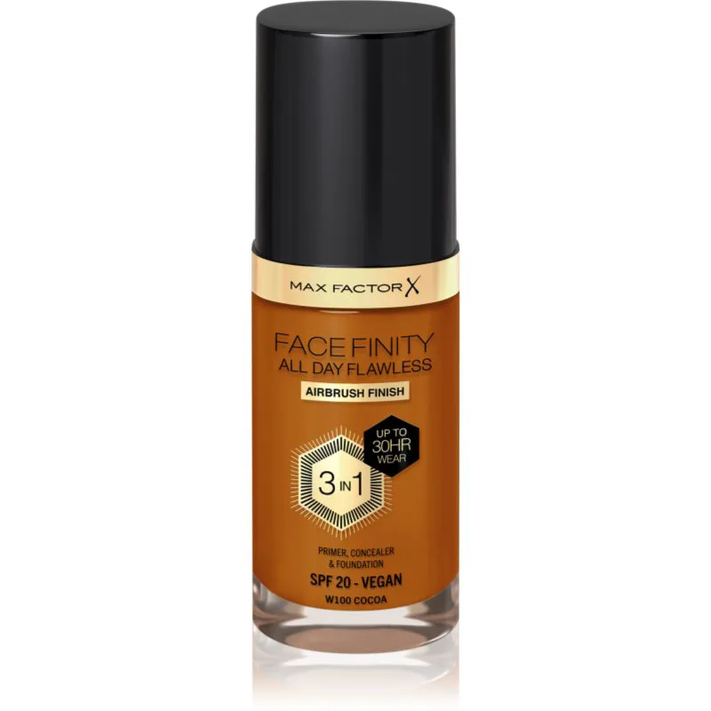 Max Factor Facefinity All Day Flawless μακράς διαρκείας μεικ απ SPF 20 απόχρωση 100 Sun Tan/ W100 Cocoa 30 ml