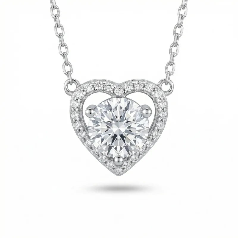Κολιέ Καρδιά με Moissanite Diamonds από Ασήμι KL3938
