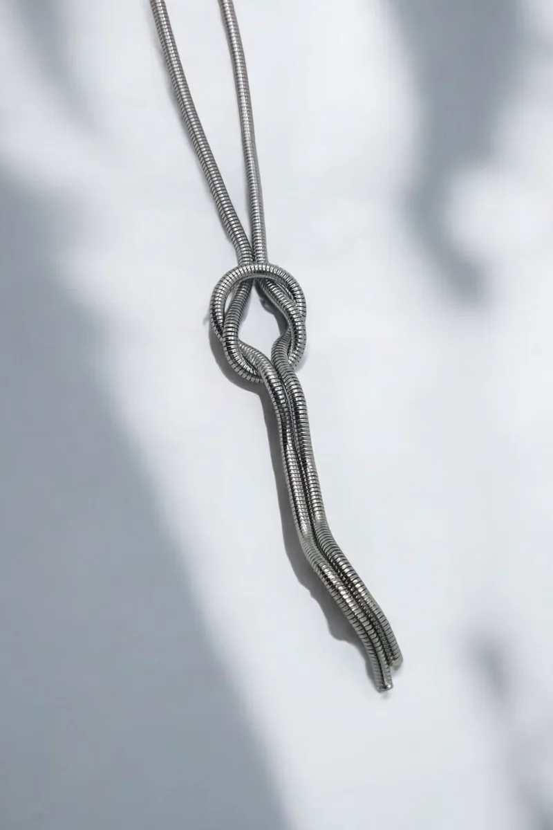 ΚΟΛΙΕ ΑΤΣΑΛΙ ΑΣΗΜΙ SNAKE CHAIN ΜΕ ΚΟΜΠΟ ΣΤΑ 40CM