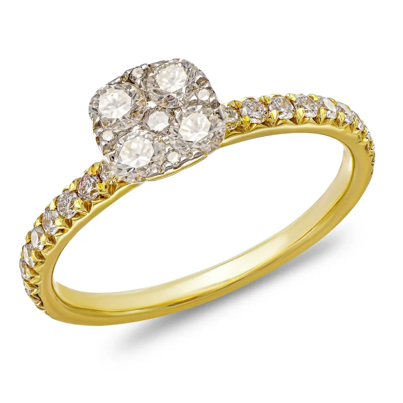 Diamond Group Μονόπετρο Δαχτυλίδι με Διαμάντια Brilliant από Kίτρινο Χρυσό 18 Καρατίων DDX774