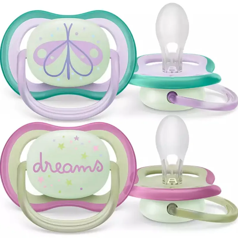 Philips Avent Ultra Air Nighttime Silicone Soother 0-6m Λιλά - Ανοιχτό Πράσινο Ορθοδοντική Πιπίλα Σιλικόνης που Λάμπει στο Σκοτάδι 2 Τεμάχια, Κωδ SCF376/19