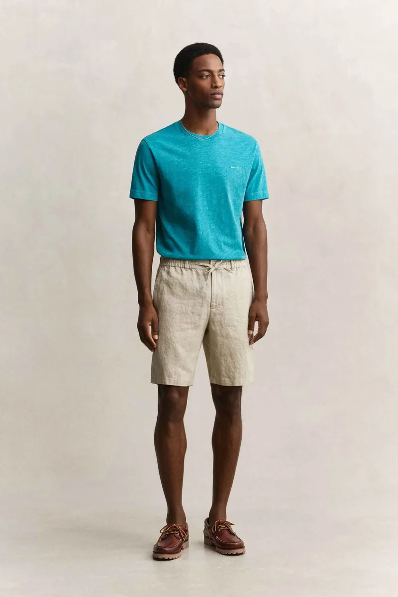Gant ανδρική λινή βερμούδα με ελαστική μέση Regular Fit - 205610 Μπεζ