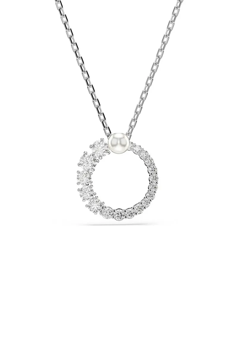 Swarovski γυναικείο μενταγιόν crystal pearl, στρογγυλή κοπή, λευκό, επιμετάλλωση ροδίου "Matrix" - 5688751