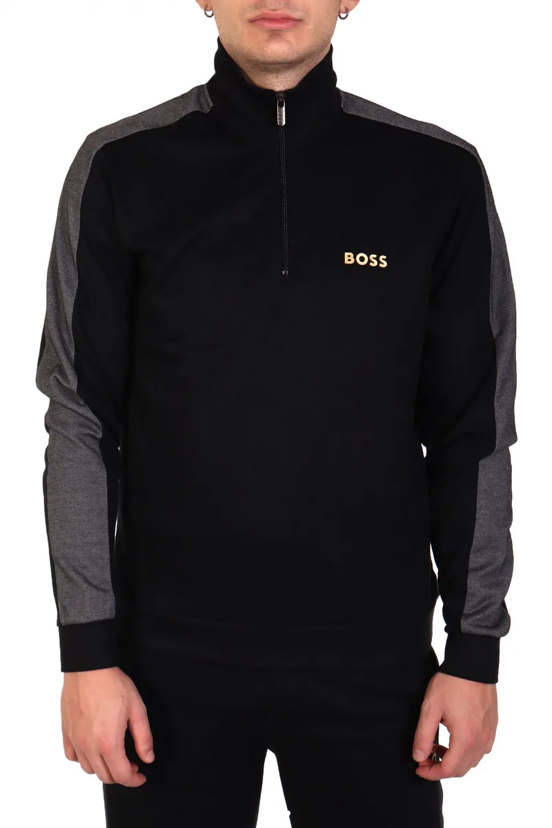 BOSS HOMEWEAR ΦΟΥΤΕΡ FULLZIP TRACKSUIT 1/4 JACKET ΜΑΥΡΟ