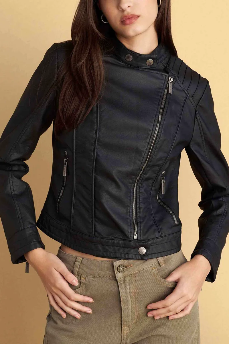 Attrattivo γυναικείο jacket biker faux δέρμα - 9922939 Μαύρο