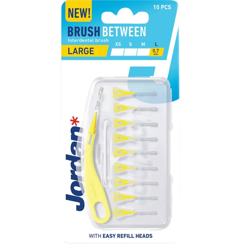 Jordan Brush Between Interdental Large 0.7mm Μεσοδόντια Βουρτσάκια με Εργονομική Κυρτή Λαβή 10 Τεμάχια - Κίτρινο