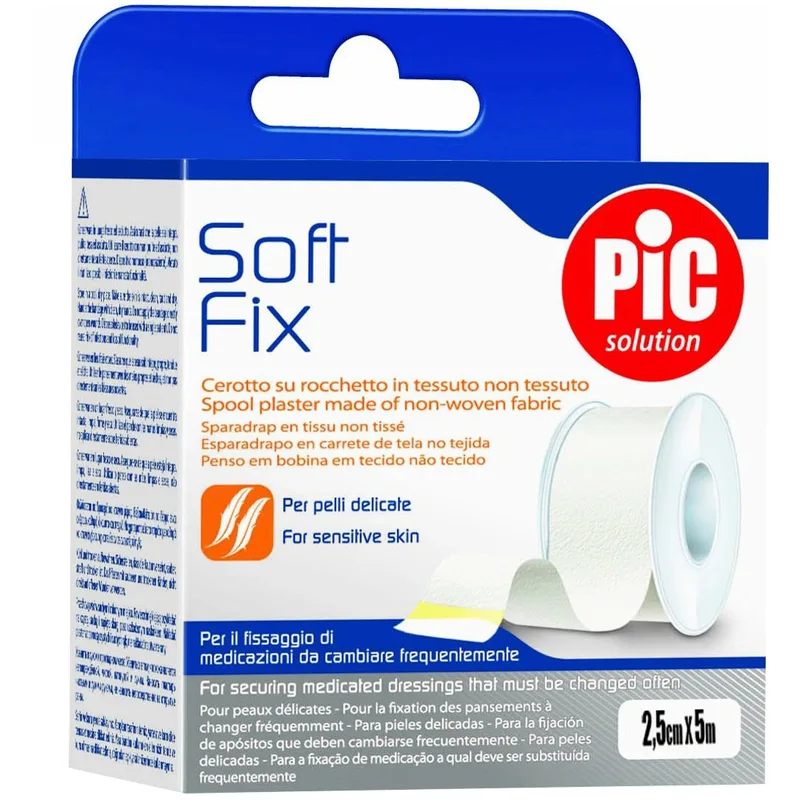 Pic Solution Soft Fix Non-Woven Fabric Spool Plaster Αυτοκόλλητο Χάρτινο Ρολό Λευκοπλάστη 1 Τεμάχιο - 2.5cm x 5m