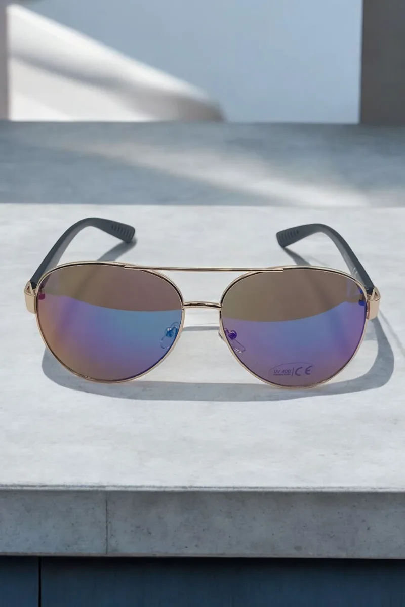 ΓΥΑΛΙΑ ΗΛΙΟΥ ΣΕ ΣΤΥΛ AVIATOR ΧΡΥΣΟ ΜΕ ΚΑΘΡΕΠΤΗ ΦΑΚΟ