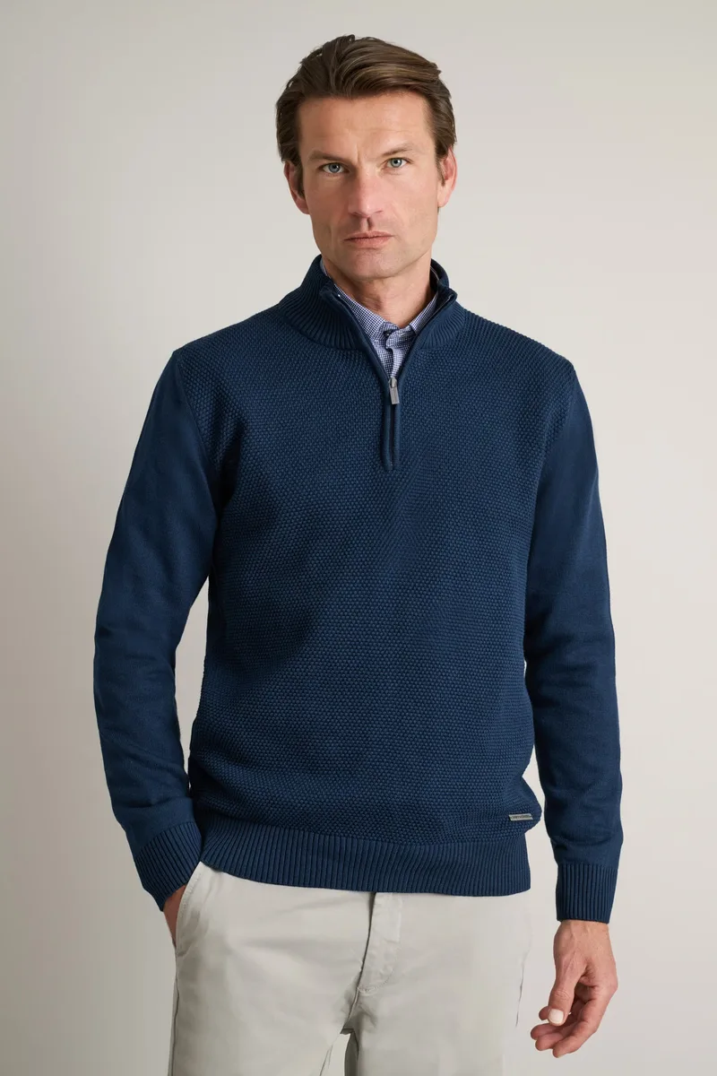 Navy & Green Ανδρικό Πλεκτό Βαμβακερό Half Zip 24YM.1009/LZ Dark Petrol Μπλε