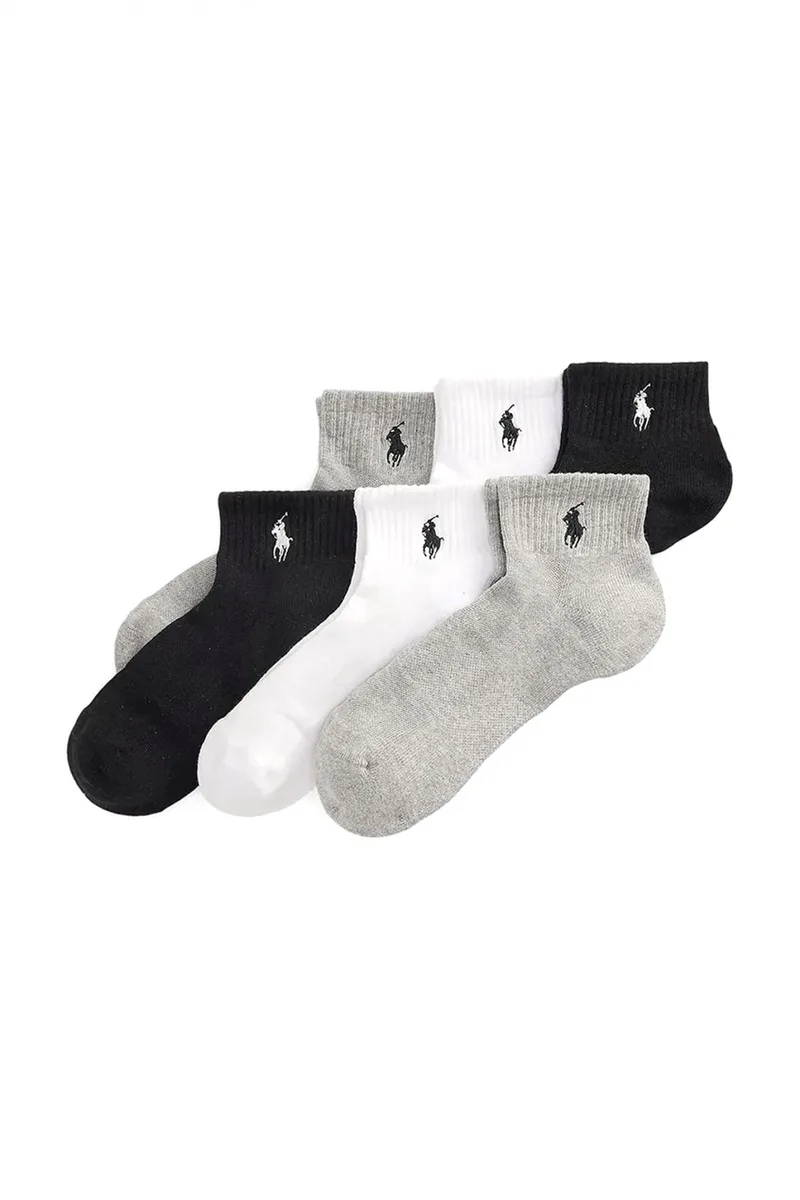 RALPH LAUREN ΚΑΛΤΣΕΣ 6-PAIRS HALF CUSHION LOGO ΓΚΡΙ-ΛΕΥΚΟ-ΜΑΥΡΟ