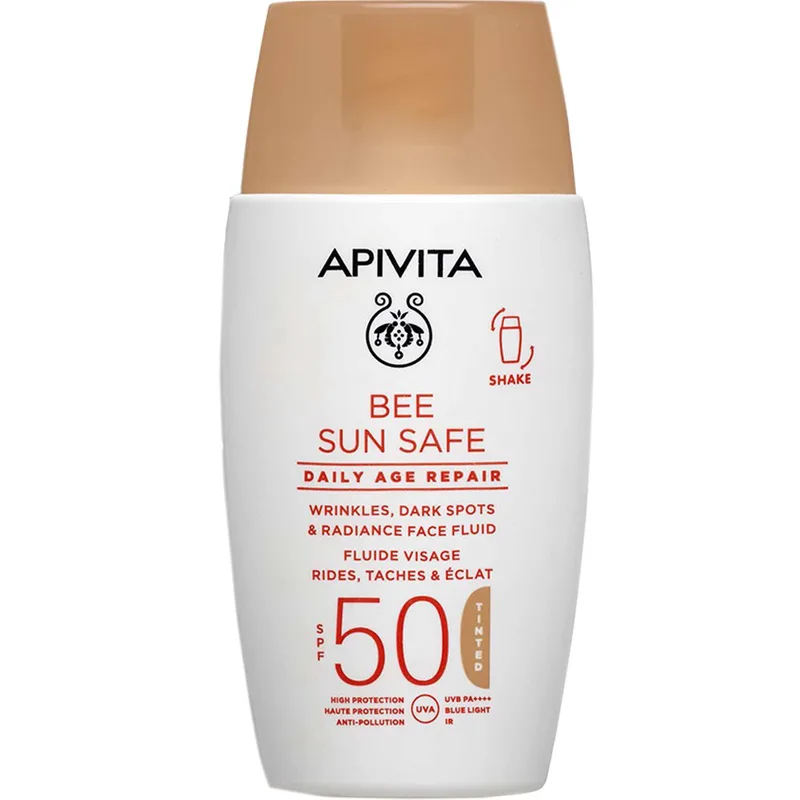 Apivita Bee Sun Safe Daily Age Repair Spf50 Tinted Λεπτόρρευστη Κρέμα Προσώπου Κατά των Πανάδων & των Ρυτίδων Υψηλής Προστασίας με Χρώμα 50ml